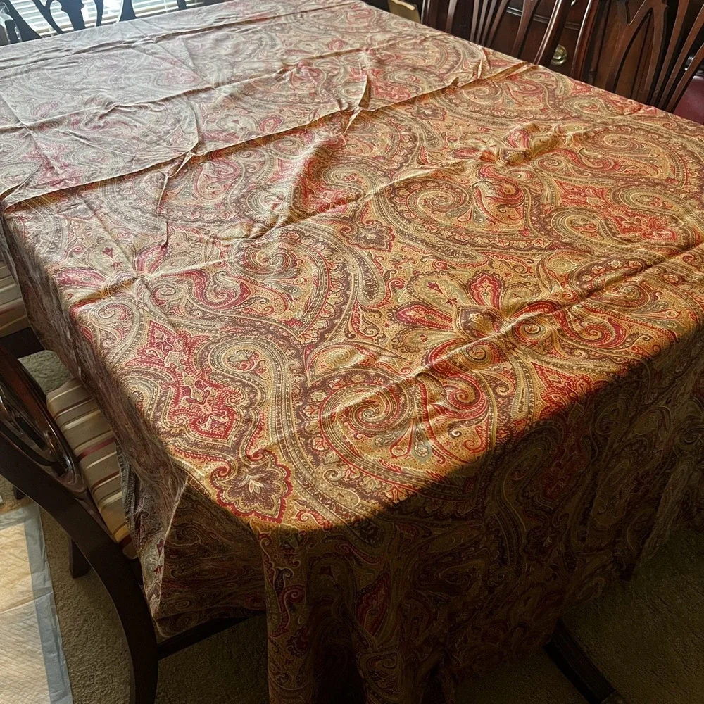 Lauren Ralph Lauren Paisley Tablecloth Burgundy Green Gold Rectangular 104x60